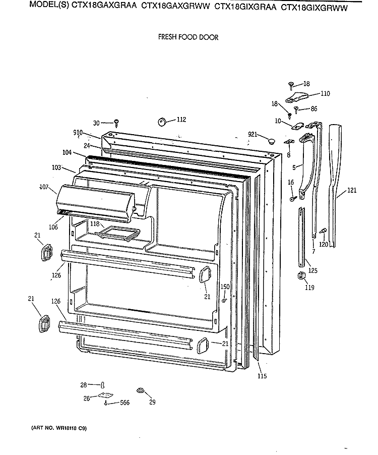 FRESH FOOD DOOR Diagram and Parts List for CTX18GAXGRAA  Hotpoint Refrigerator