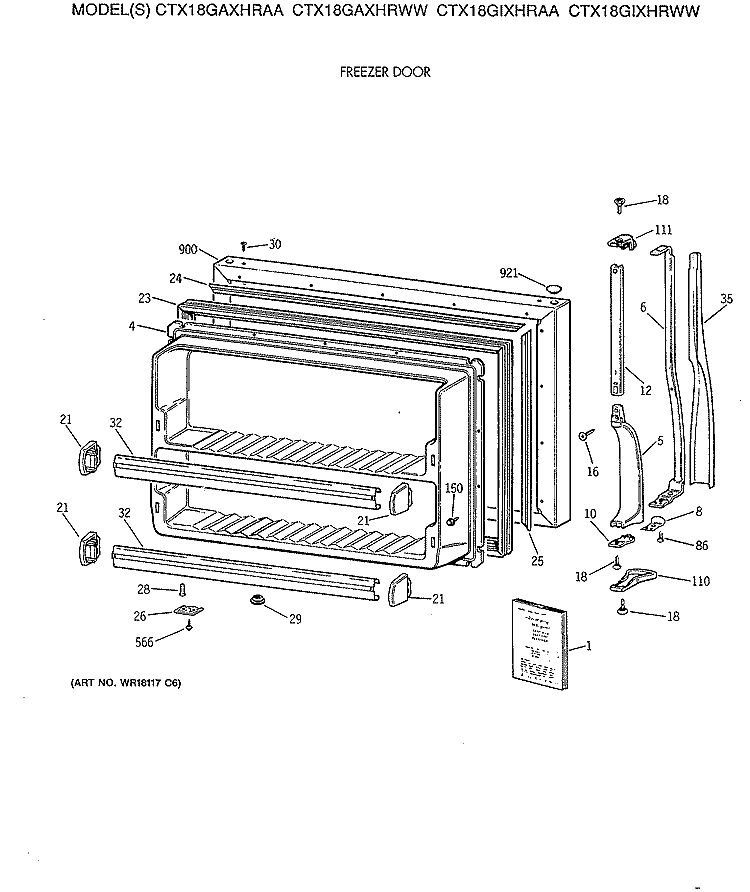 FREEZER DOOR Diagram and Parts List for CTX18GAXHRAA  Hotpoint Refrigerator