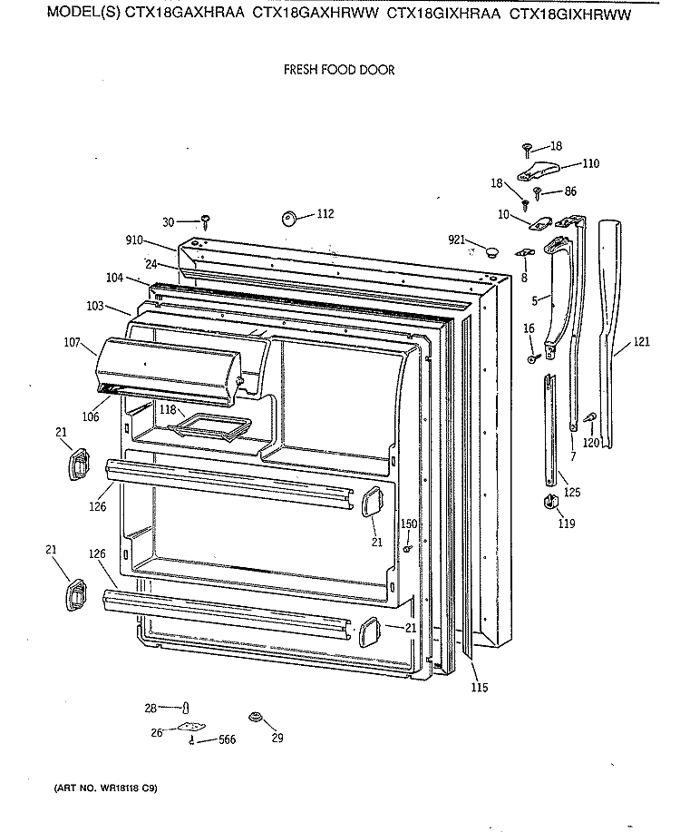 FRESH FOOD DOOR Diagram and Parts List for CTX18GAXHRAA  Hotpoint Refrigerator