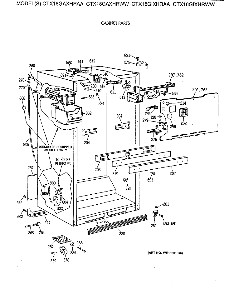 CABINET PARTS Diagram and Parts List for CTX18GAXHRAA  Hotpoint Refrigerator