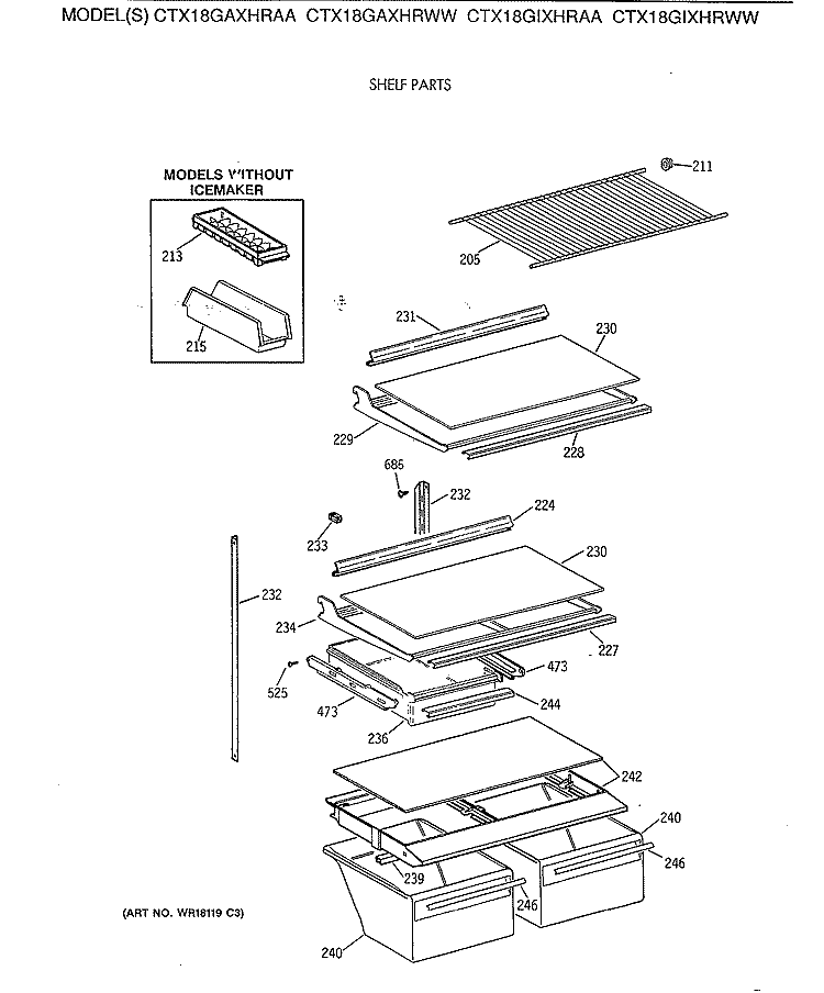 SHELF PARTS Diagram and Parts List for CTX18GAXHRAA  Hotpoint Refrigerator