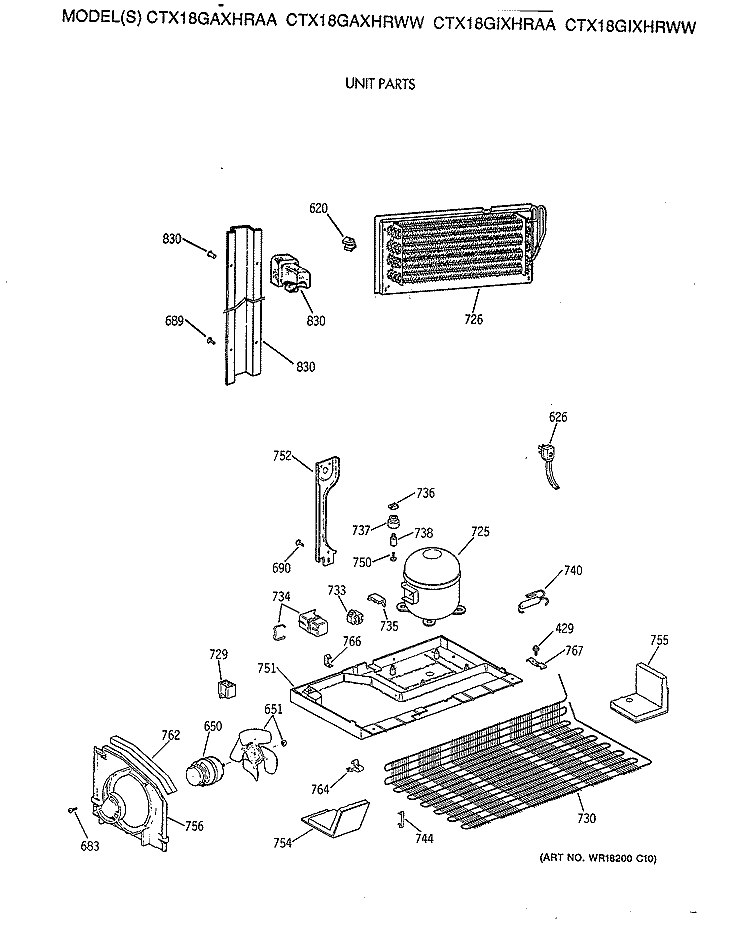 UNIT PARTS Diagram and Parts List for CTX18GAXHRAA  Hotpoint Refrigerator