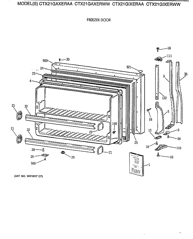 FREEZER DOOR Diagram and Parts List for CTX21GIXERAA  Hotpoint Refrigerator