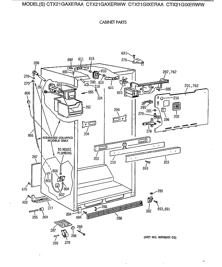 CABINET PARTS Diagram and Parts List for CTX21GIXERAA  Hotpoint Refrigerator