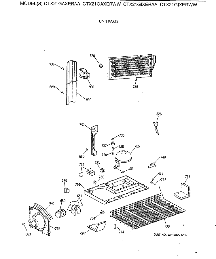 UNIT PARTS Diagram and Parts List for CTX21GIXERAA  Hotpoint Refrigerator