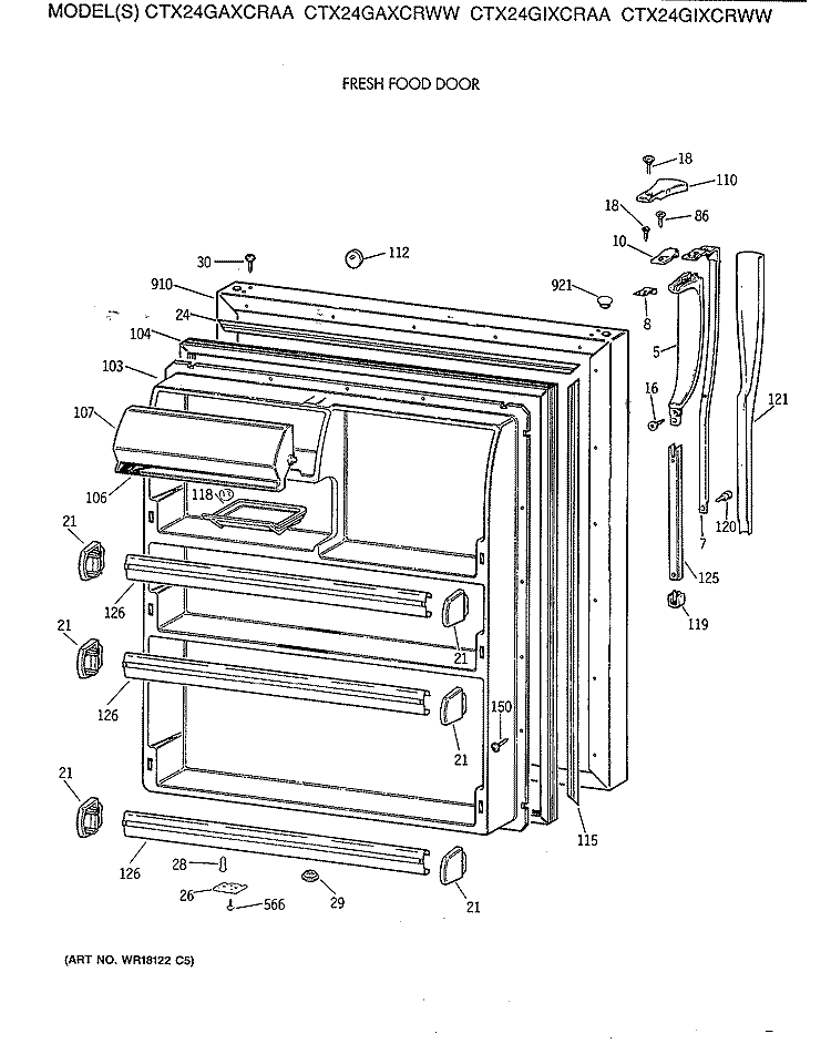 FRESH FOOD DOOR Diagram and Parts List for CTX24GAXCRAA  Hotpoint Refrigerator