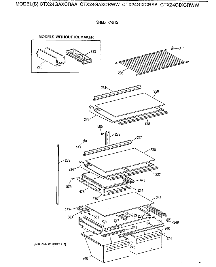 SHELF PARTS Diagram and Parts List for CTX24GAXCRAA  Hotpoint Refrigerator