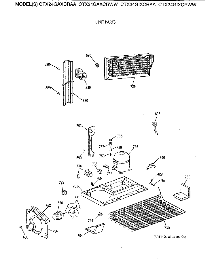 UNIT PARTS Diagram and Parts List for CTX24GAXCRAA  Hotpoint Refrigerator