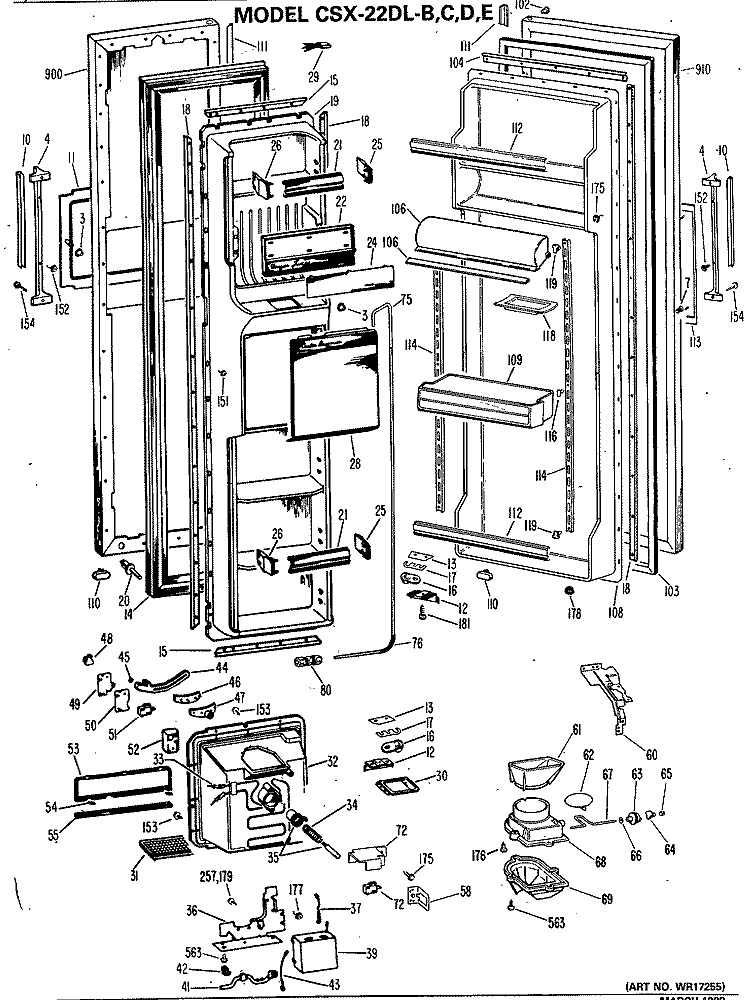Section Diagram and Parts List for CSX22DLD  Hotpoint Refrigerator