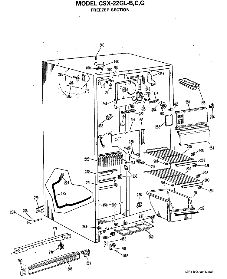 FREEZER SECTION Diagram and Parts List for CSX22GLC  Hotpoint Refrigerator