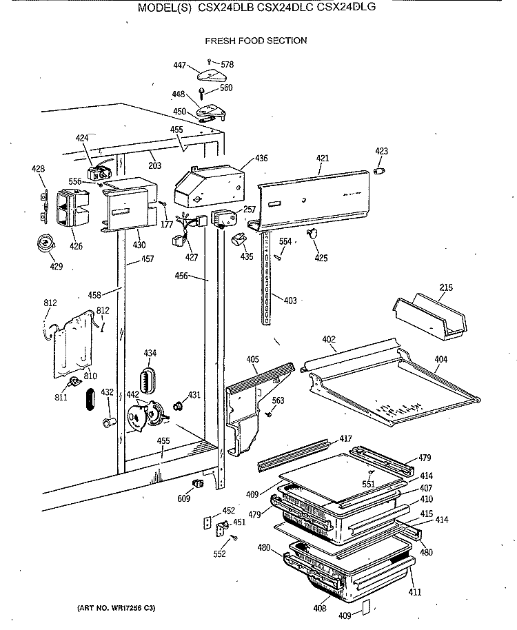 FRESH FOOD SECTION Diagram and Parts List for CSX24DLB  Hotpoint Refrigerator