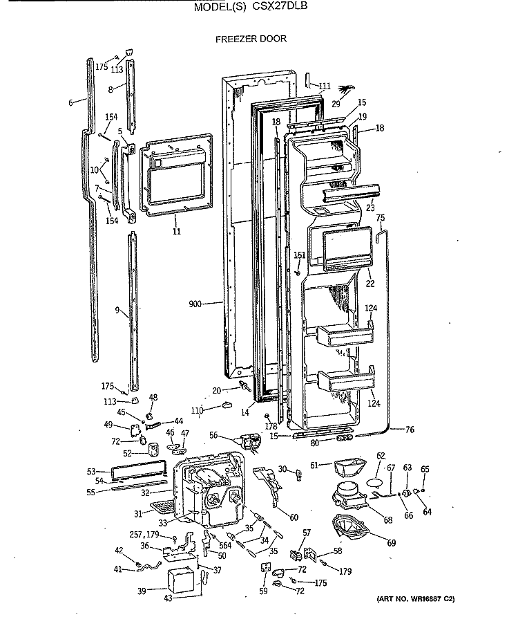 FREEZER DOOR Diagram and Parts List for CSX27DLB  Hotpoint Refrigerator