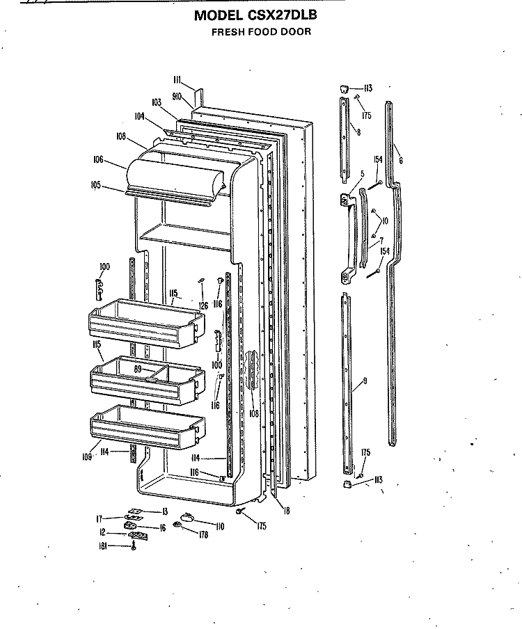 FRESH FOOD DOOR Diagram and Parts List for CSX27DLB  Hotpoint Refrigerator