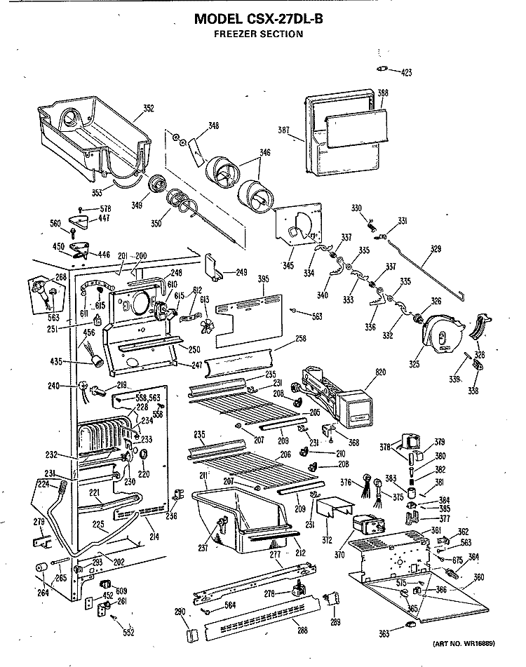 FREEZER SECTION Diagram and Parts List for CSX27DLB  Hotpoint Refrigerator