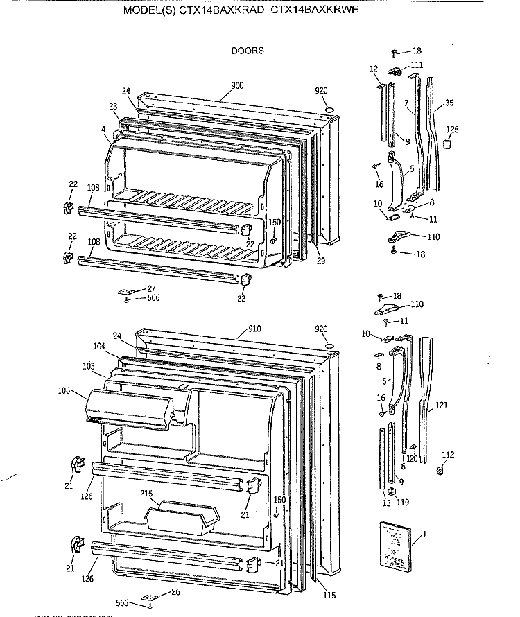 DOORS Diagram and Parts List for CTX14BAXKRAD  Hotpoint Refrigerator