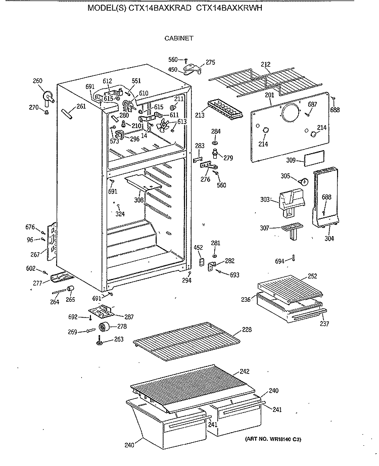 CABINET Diagram and Parts List for CTX14BAXKRAD  Hotpoint Refrigerator