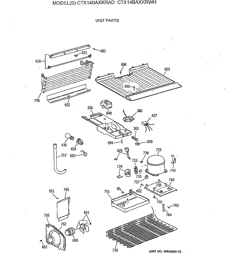 UNIT PARTS Diagram and Parts List for CTX14BAXKRAD  Hotpoint Refrigerator