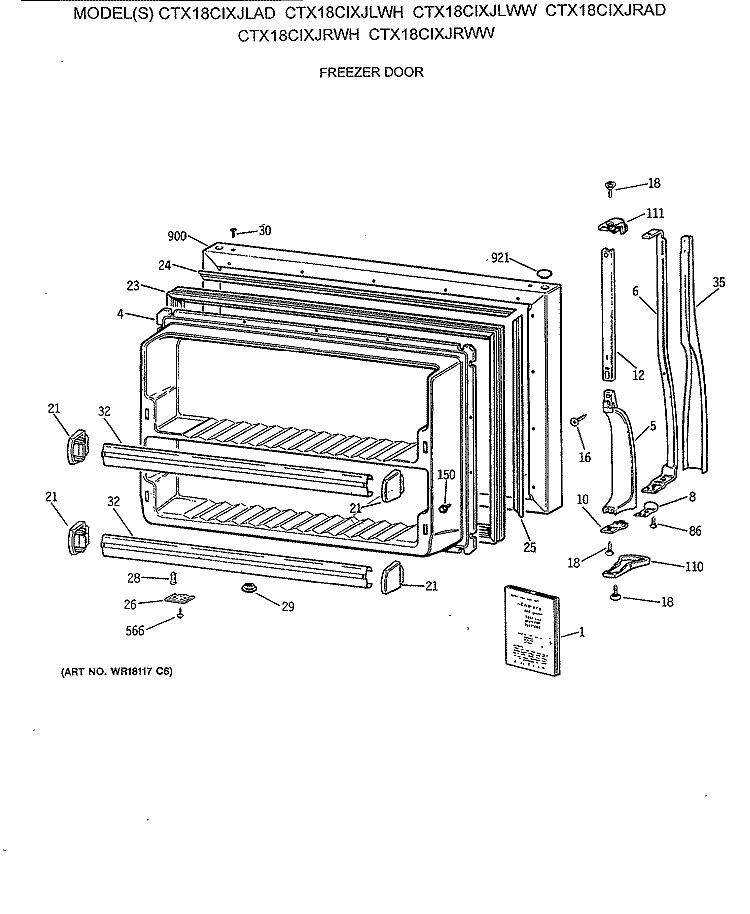 FREEZER DOOR Diagram and Parts List for CTX18CIXJRAD  Hotpoint Refrigerator