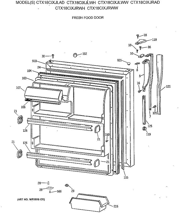 FRESH FOOD DOOR Diagram and Parts List for CTX18CIXJRAD  Hotpoint Refrigerator
