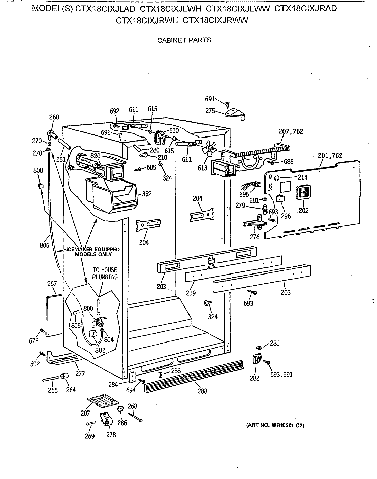 CABINET PARTS Diagram and Parts List for CTX18CIXJRAD  Hotpoint Refrigerator