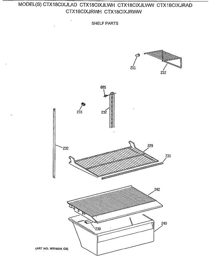 SHELF PARTS Diagram and Parts List for CTX18CIXJRAD  Hotpoint Refrigerator