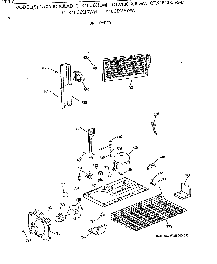 UNIT PARTS Diagram and Parts List for CTX18CIXJRAD  Hotpoint Refrigerator