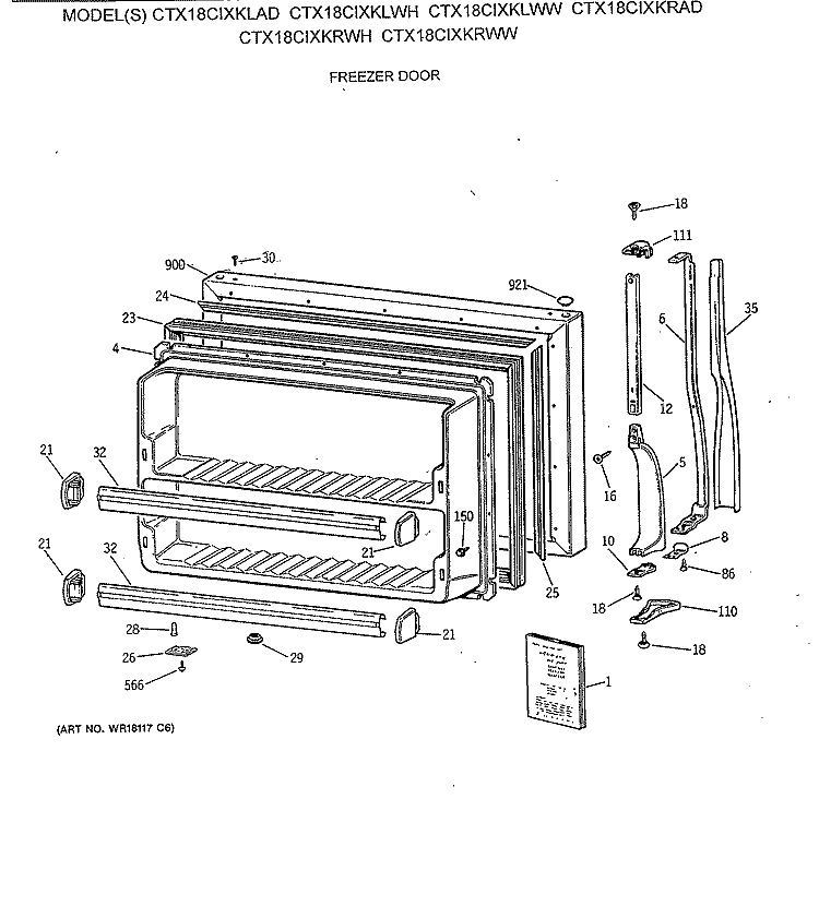 FREEZER DOOR Diagram and Parts List for CTX18CIXKLWW  Hotpoint Refrigerator
