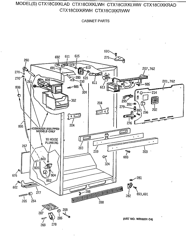 CABINET PARTS Diagram and Parts List for CTX18CIXKLWW  Hotpoint Refrigerator