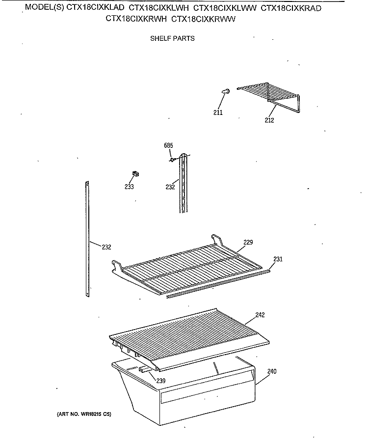 SHELF PARTS Diagram and Parts List for CTX18CIXKLWW  Hotpoint Refrigerator