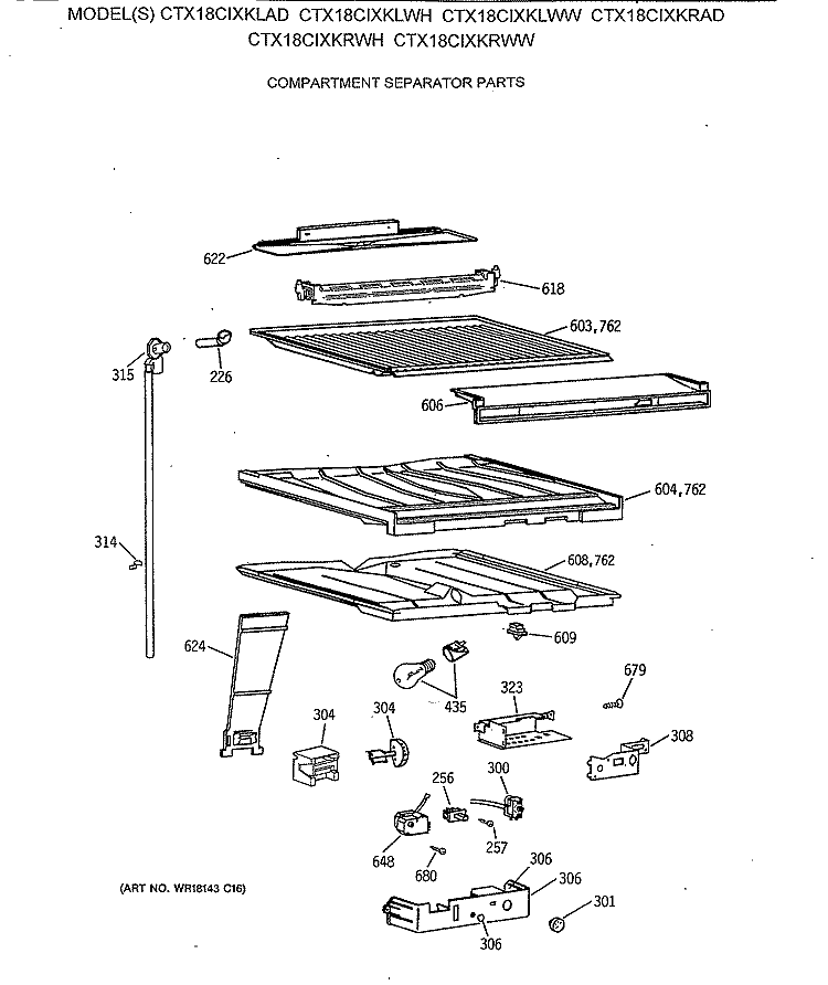 COMPARTMENT SEPARATOR PARTS Diagram and Parts List for CTX18CIXKLWW  Hotpoint Refrigerator