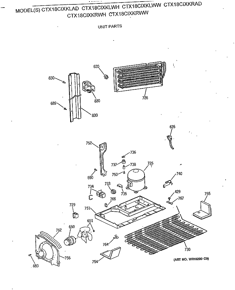 UNIT PARTS Diagram and Parts List for CTX18CIXKLWW  Hotpoint Refrigerator