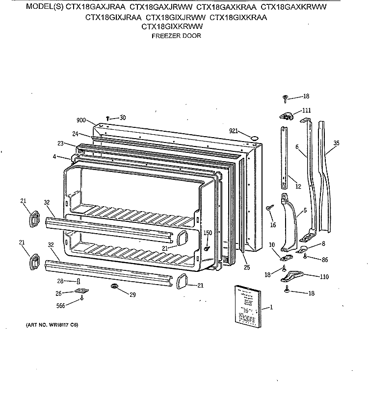 FREEZER DOOR Diagram and Parts List for CTX18GAXJRAA  Hotpoint Refrigerator
