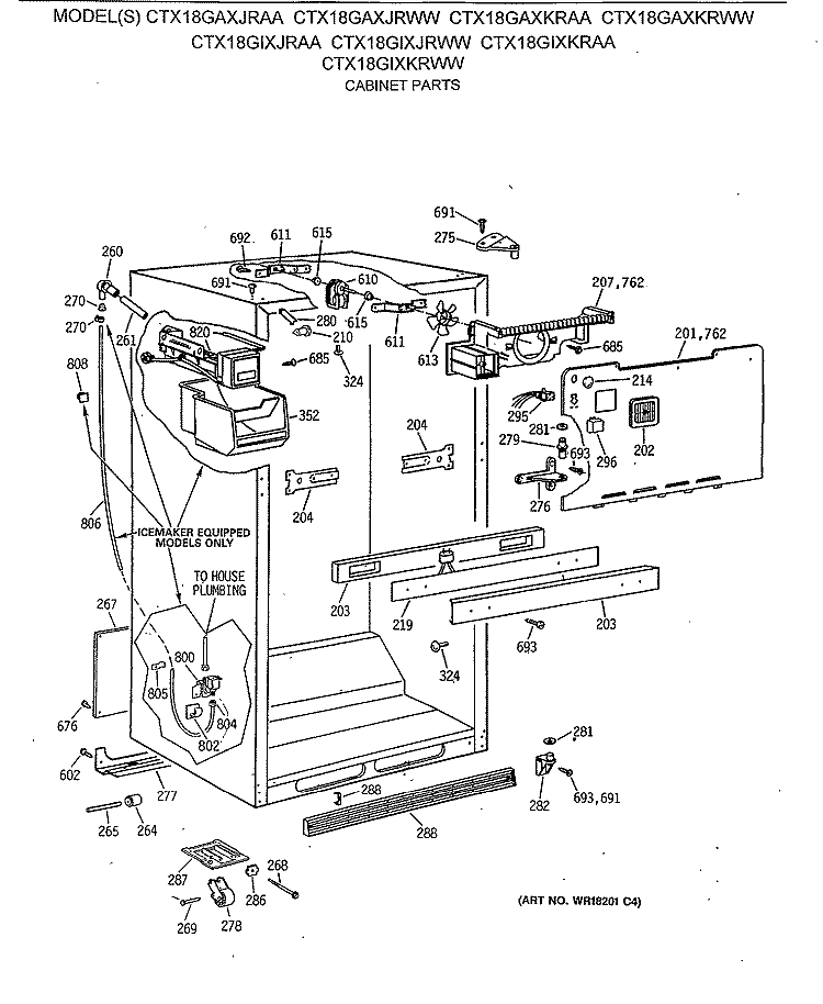 CABINET PARTS Diagram and Parts List for CTX18GAXJRAA  Hotpoint Refrigerator