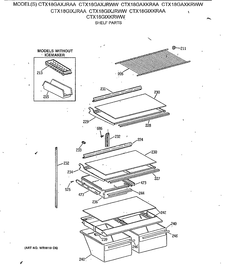 SHELF PARTS Diagram and Parts List for CTX18GAXJRAA  Hotpoint Refrigerator