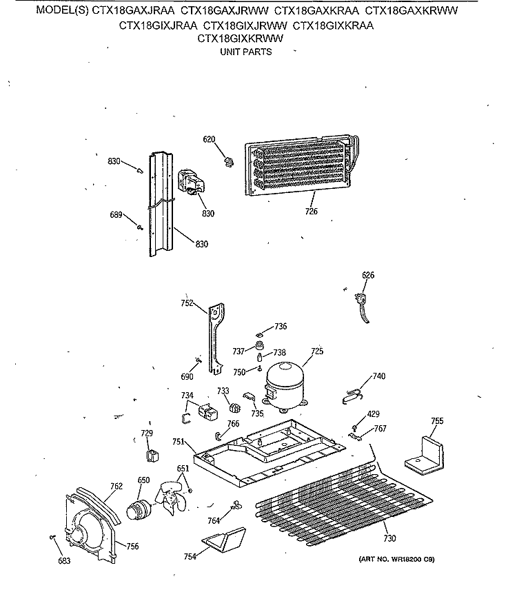 UNIT PARTS Diagram and Parts List for CTX18GAXJRAA  Hotpoint Refrigerator