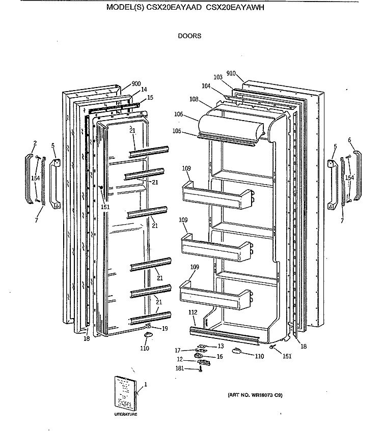 DOORS Diagram and Parts List for CSX20EAYAWH  Hotpoint Refrigerator