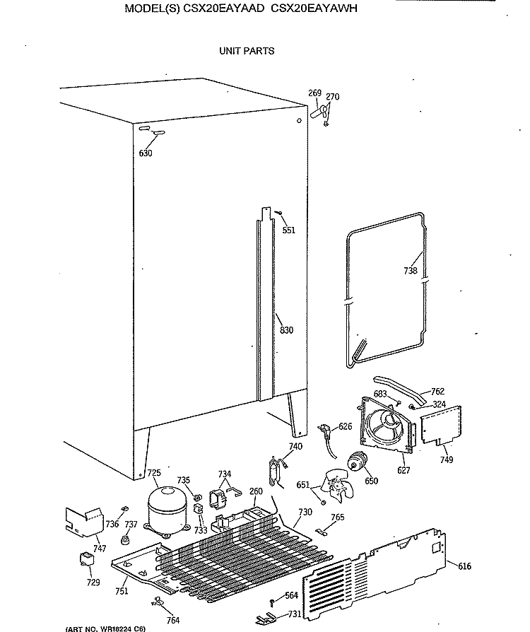 UNIT PARTS Diagram and Parts List for CSX20EAYAWH  Hotpoint Refrigerator