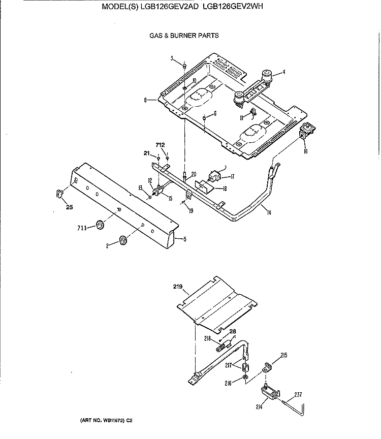 GAS & BURNER PARTS Diagram and Parts List for LGB126GEV2AD  General Electric Range