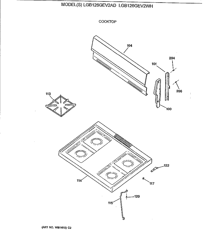 COOKTOP Diagram and Parts List for LGB126GEV2AD  General Electric Range