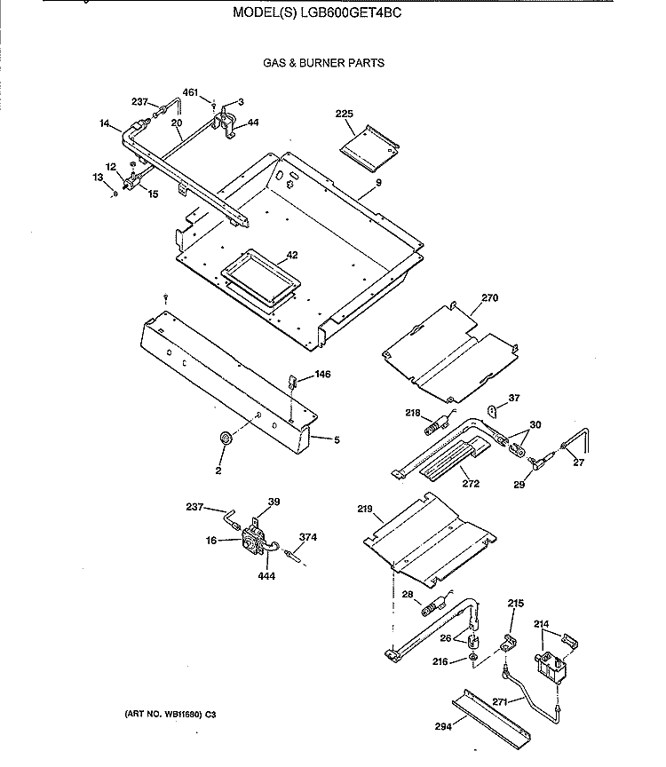 GAS & BURNER PARTS Diagram and Parts List for LGB600GET4BC  General Electric Range