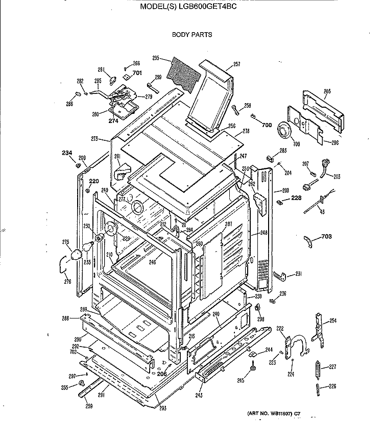 BODY PARTS Diagram and Parts List for LGB600GET4BC  General Electric Range