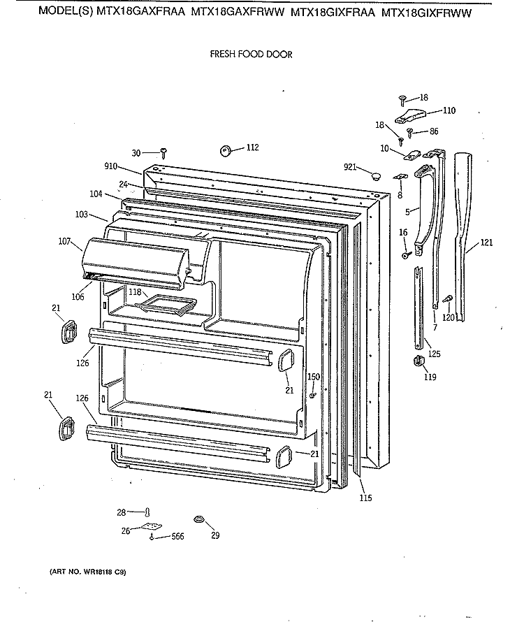 FRESH FOOD DOOR Diagram and Parts List for MTX18GAXFRWW  General Electric Refrigerator