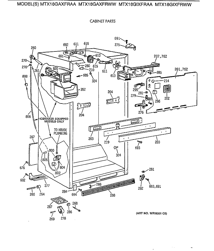 CABINET PARTS Diagram and Parts List for MTX18GAXFRWW  General Electric Refrigerator