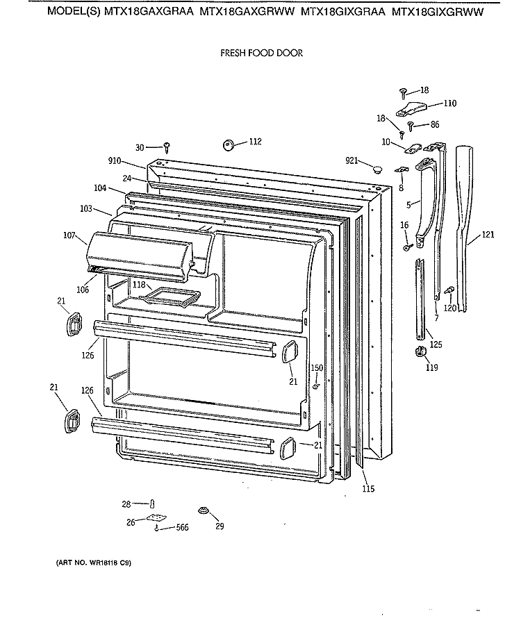 FRESH FOOD DOOR Diagram and Parts List for MTX18GAXGRAA  General Electric Refrigerator