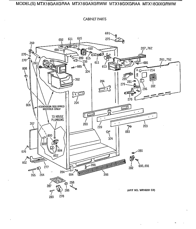 CABINET PARTS Diagram and Parts List for MTX18GAXGRAA  General Electric Refrigerator