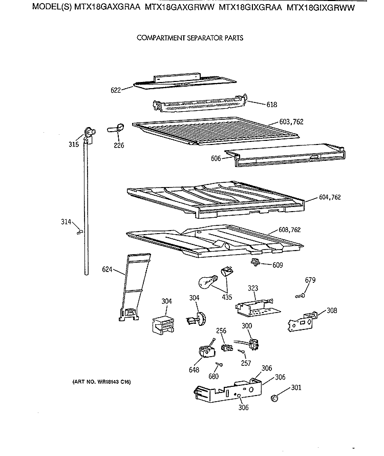COMPARTMENT SEPARATOR PARTS Diagram and Parts List for MTX18GAXGRAA  General Electric Refrigerator