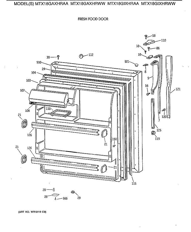 FRESH FOOD DOOR Diagram and Parts List for MTX18GAXHRWW  General Electric Refrigerator