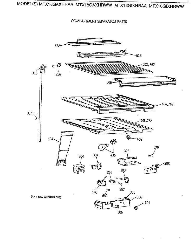 COMPARTMENT SEPARATOR PARTS Diagram and Parts List for MTX18GAXHRWW  General Electric Refrigerator