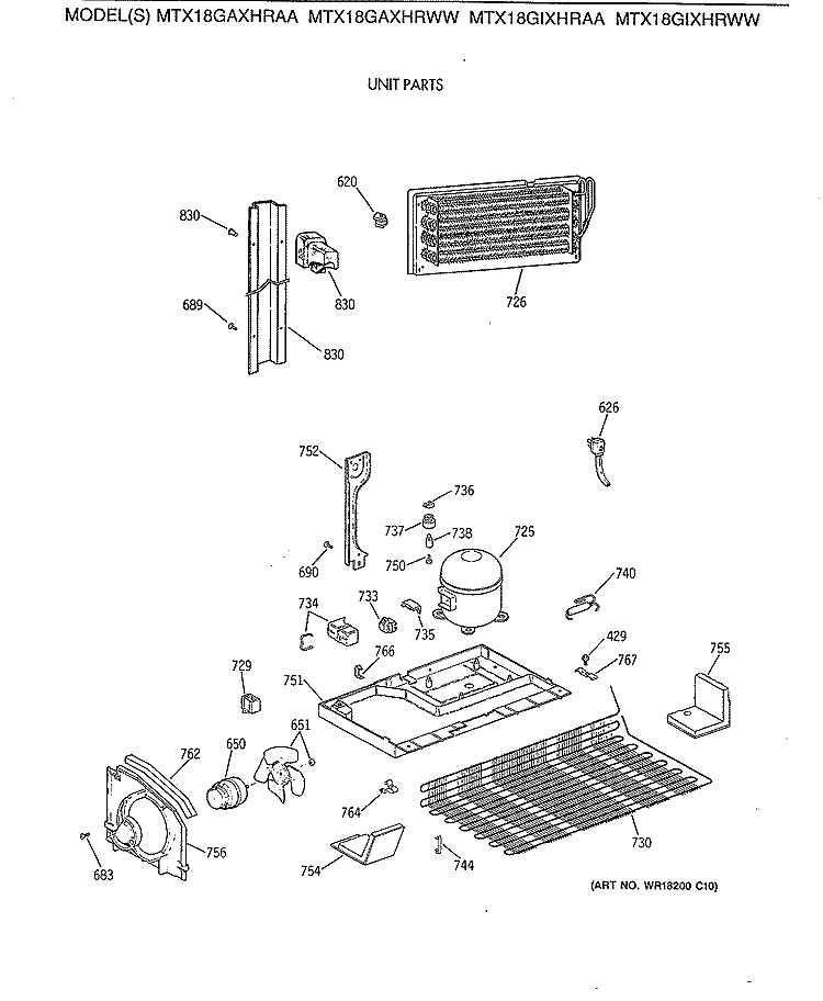 UNIT PARTS Diagram and Parts List for MTX18GAXHRWW  General Electric Refrigerator