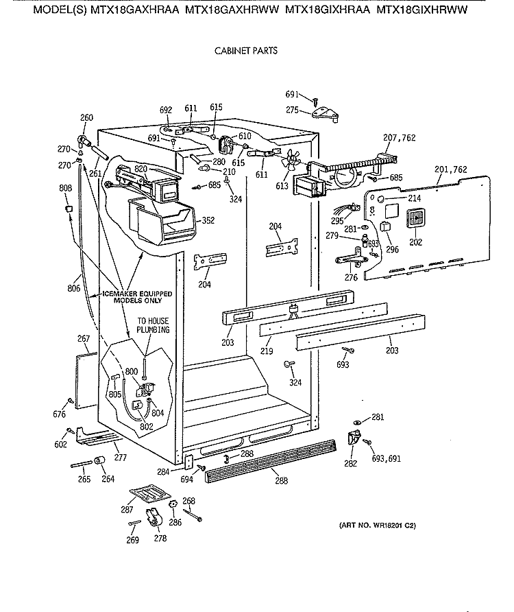 CABINET PARTS Diagram and Parts List for MTX18GAXHRWW  General Electric Refrigerator